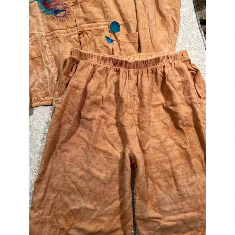 VTG Cotton Gauze Set Wide Leg Lagenlook Boho Cotton Hippie Western Tribal Artsy